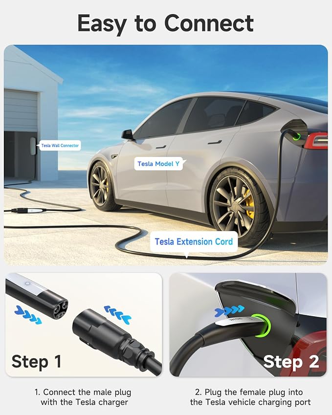 SEGUMA EV Charger Extension Cable for Tesla, NACS Extension Cable for Level 1&2 NACS Charger,Tesla Wall Connector, Tesla Extension Cord for Model Y/X/3/S