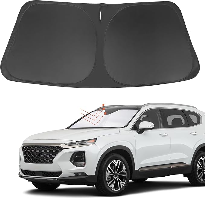 YYCKE Windshield Sun Shade Accessories Compatible with 2023 2022 2021 2020 2019 Santa Fe, SE, SEL, SEL Plus for Hyundai Foldable Sunshade Sun Visor Blocks UV