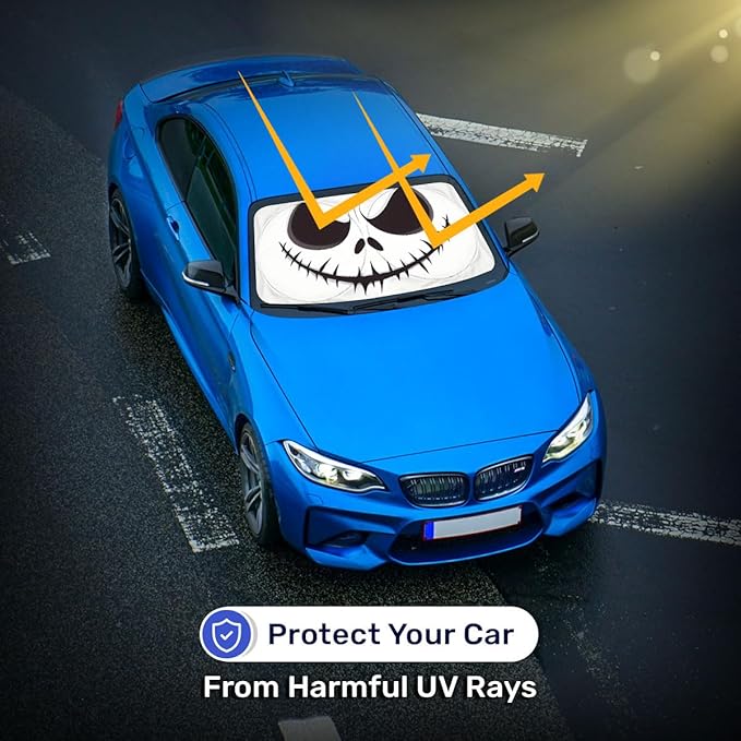 Horror Windshield Sun Shade for Car SUV Truck (55x30 Inches), Front Window Visor for Windows, Protector Blocks UV