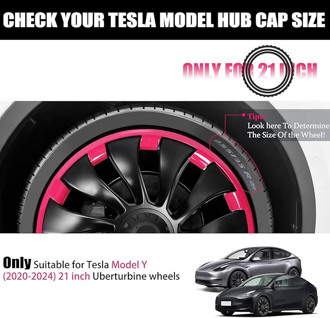 Wheel Rim Protect for Tesla Model Y 21" (2020-2024), Easy-Install Hubcaps Induction Wheel Cover, Scratch-Resistant Car Tire Trim Rings, Stylish Giftable, Brilliant Magenta 4Pcs Model Y Accessories