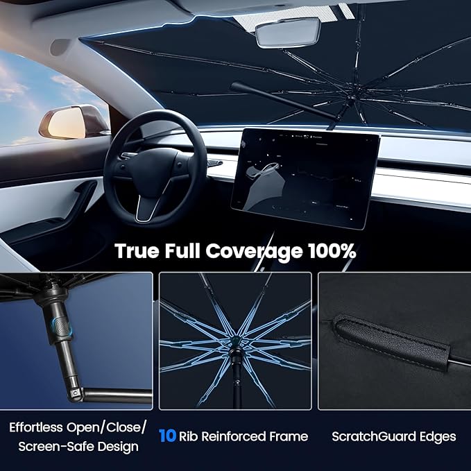 Windshield Sun Shade Umbrella for Silverado/GMC Sierra 2019-2025 2026,Heat Blocking Keep Car Cool,UV Protection Windshield Sunshade, Emergency Rain Shield&Dashboard Protector-Thickened ICY Silver