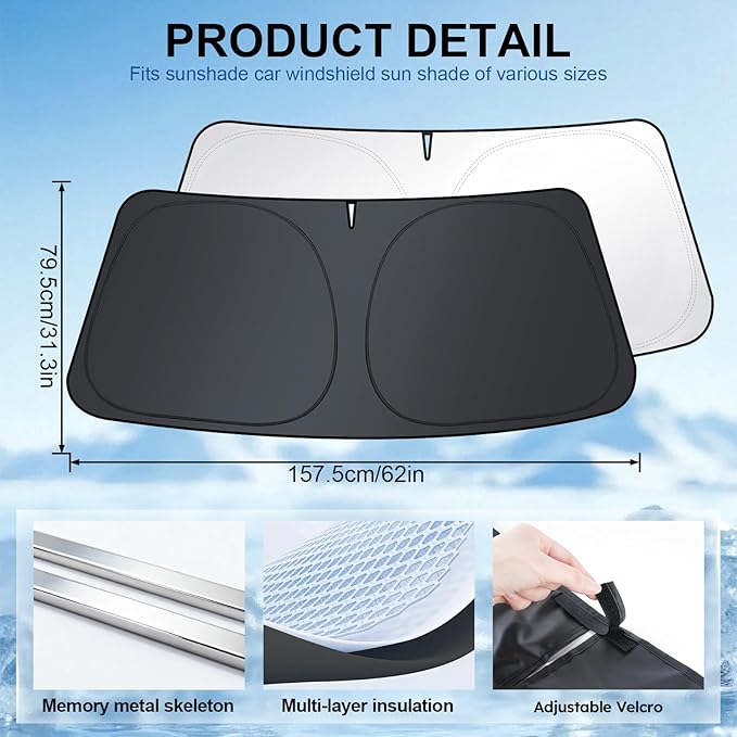 JUSTTOP Windshield Sun Shade for 2015-2025 Ford F150 Accessories | Sun Visor for Front Windshield & Window Sun Shade Cover | 300T Upgraded Heat & UV Reflective Sunshade for Car Windshield