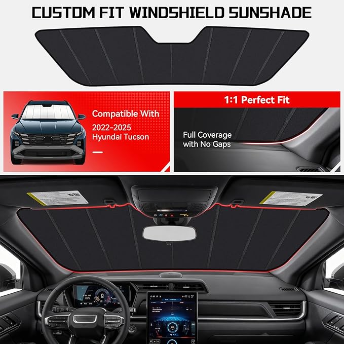 Windshield Sun Shade Custom Fit for Hyundai Tucson 2022-2025 2026, Accordion Folding Thick Window Sunshade Block Heat 99% UV Rays Sun Visor Keep Cooler Car Accessories