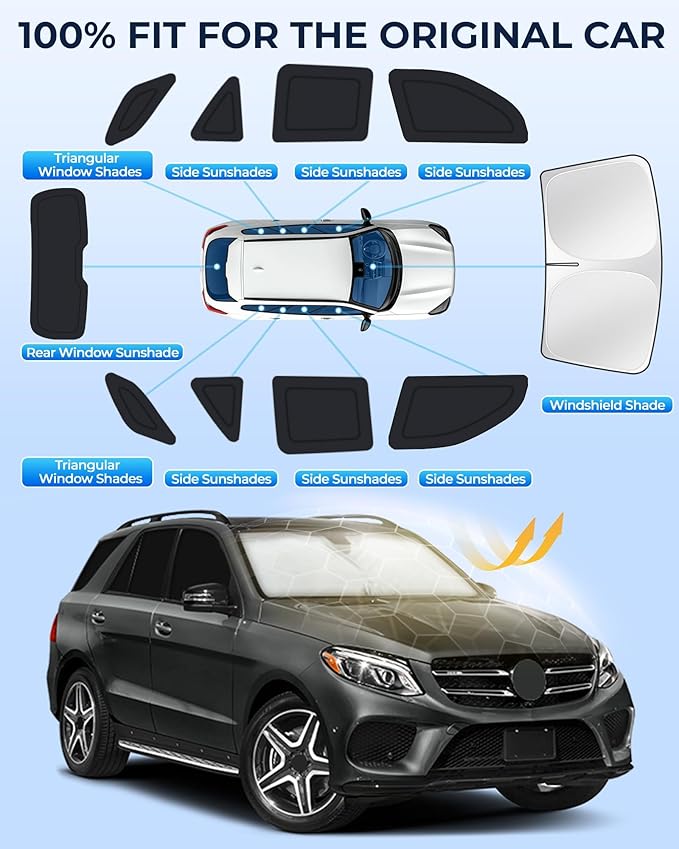 for Mercedes-Benz GLE-Class 2012-2019 Car Window Shades, 10pcs Privacy Sun Shade Set for Front Windshield Side and Rear Windows, Full Window Covers Keeps Vehicle Cool for Camping Napping