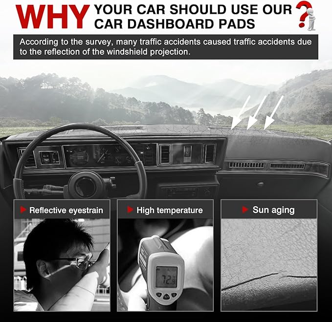 Autorder Dashboard Cover Mat for Olds Oldsmobile Cutlass Calais Accessories Dash Cover Upgrade Flannel Dash Mat Sunshade Glare UV Rays Protector