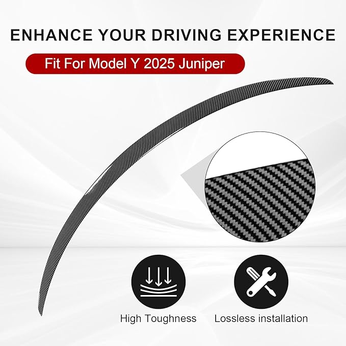 Spoiler Fit for Tesla Model Y Juniper 2025 2026, Upgrade ABS Material Rear Spoiler Wing OEM Rear Trunk Lip, Model Y Juniper Accessories, Glossy Carbon Fiber
