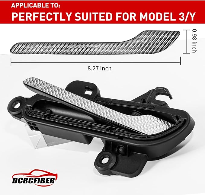 Genuine Carbon Fibre Exterior Door Handle Protector, Suitable for All Tesla Model 3/Model Y (Silver)