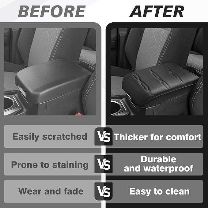 Muslogy Center Console Armrest Cover Fit for Toyota Tacoma 2016-2023 Accessories, Comfort Armrest Pad Console Lid Cushion Vegan Leather Regular Thick