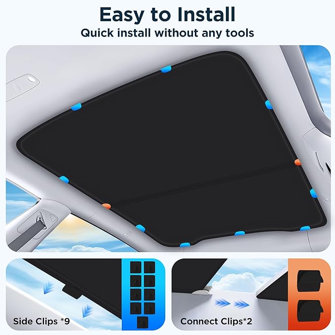2026 Upgrade for Tesla New Model Y Juniper 2025 2026 Sunshade Roof [No Sag,Ice-Crystal Cooling Coatings] Heat Insulation Glass Roof Sun Shade for Tesla Model Y Accessories 2025 2026 Black