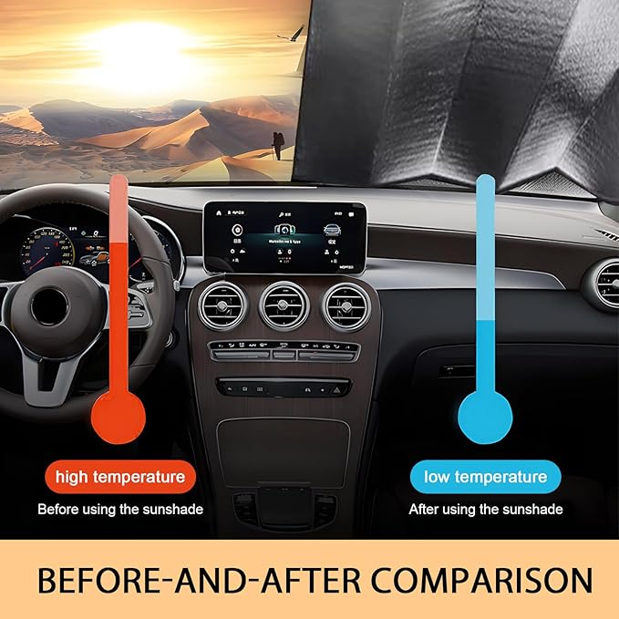 Accordion Foldable Windshield Sun Shade, Reflective Sunlight Highly Effective Cooling Heat Insulation Sunshade, Convenient to Stow Summer Accessories, Suitable for Most Cars (Silver #S)