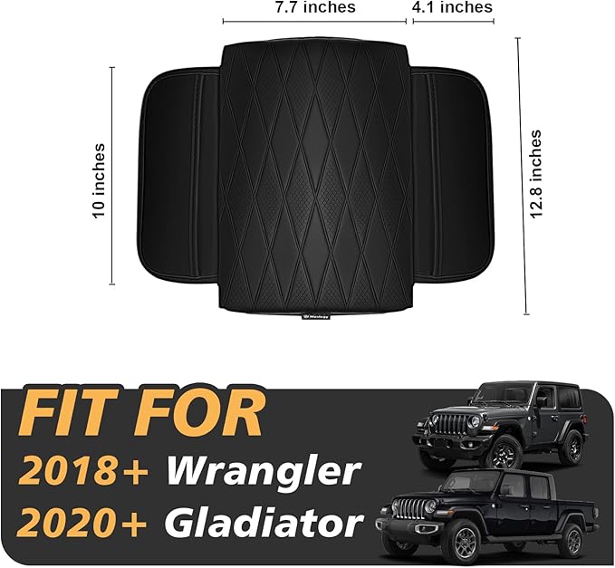 Muslogy Center Console Armrest Cover Fit for Jeep Wrangler JL 2018-2026 & Gladiator JT 2020-2026 Accessories, Comfort Armrest Pad Console Lid Cushion Vegan Leather 1-Inch Extra Thick