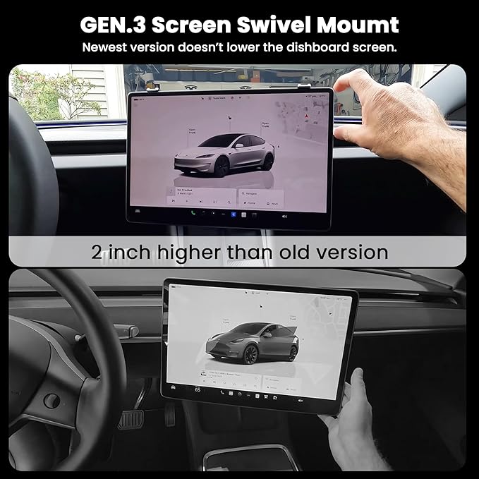 2026 Screen Swivel Mount for Model Y Juniper & Model 3 Highland Original Screen Center Console Navigation 4 Way Rotation Adjustment Screen Rotating Holder (Maintains Original Height)