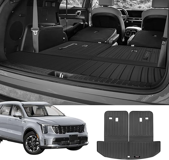 Custom for 2021-2025 2026 Kia Sorento Cargo Mats Trunk Liner with 3rd Rear Seat Backrest Mat All Weather TPE Protection Mat Sorento 6/7 Seat S LX EX SX Accessories (for 2021-2026 Kia Sorento)