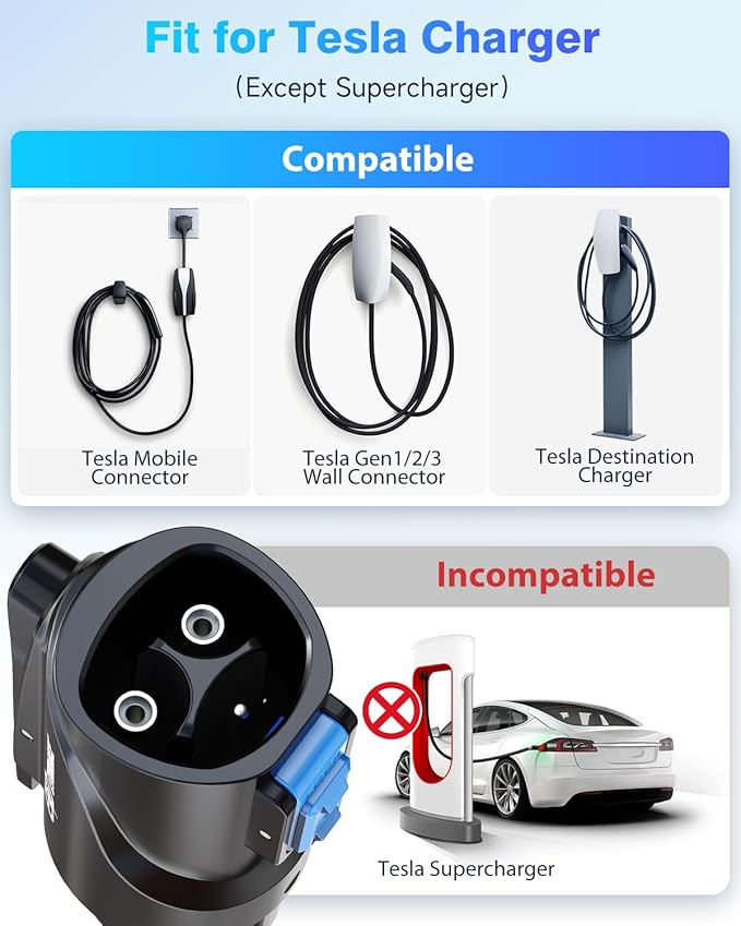 EVDANCE NACS to J1772 Charging Adapter - Max 80 Amp & 250V J1772 EV Adapter Compatible with Tesla High Powered Connectors Destination Chargers and Mobile Connectors (Black)