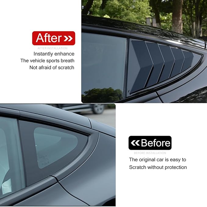 for Tesla Model 3 2017-2024 Rear Side Window Louvers Air Vent Scoop Louver Window Scoop Louver Cover ABS Sun Rain Shade Vent Sport Style Exterior Decoration 2pcs(Glossy Black)