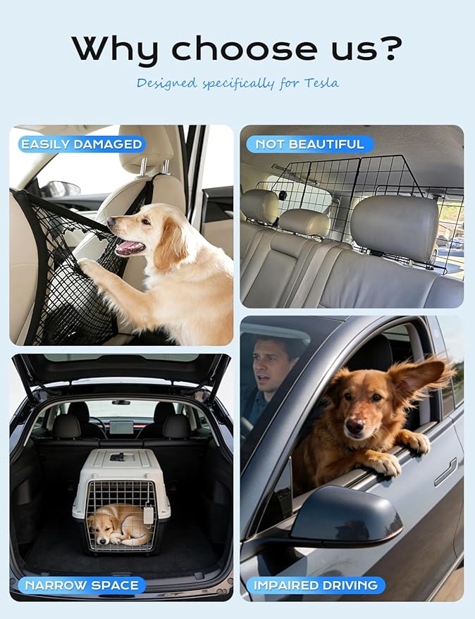 for Tesla Model Y Juniper Dog Barrier Adjustable Large Pet Protective Barrier Anti-bite Heavy-Duty Metal Stainless Steel for Dog Travel for Tesla Model Y Juniper Accessories 2025 2026