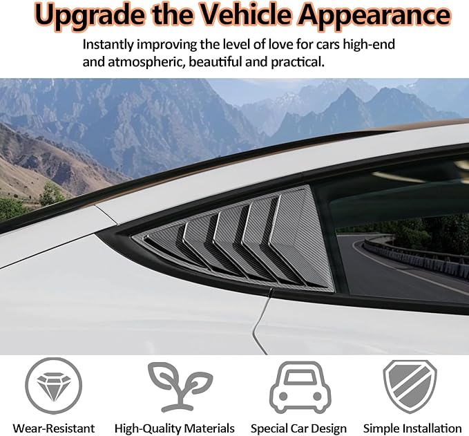 Window Louvers Fits for Tesla Model 3 2017-2024 2025 Accessories Rear Side Window Louvers Windshield Sun Shade Cover Auto Exterior Decoration Trim Accessories(Carbon Fiber)