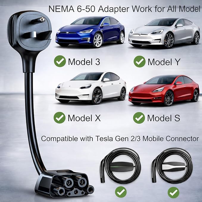 for Tesla NEMA 6-50 Adapter, Tesla Mobile Charger Adapter for Gen 2 and 3 ONLY, 240V Plug & 6-50 Outlet at 32 Amp 10-Inch