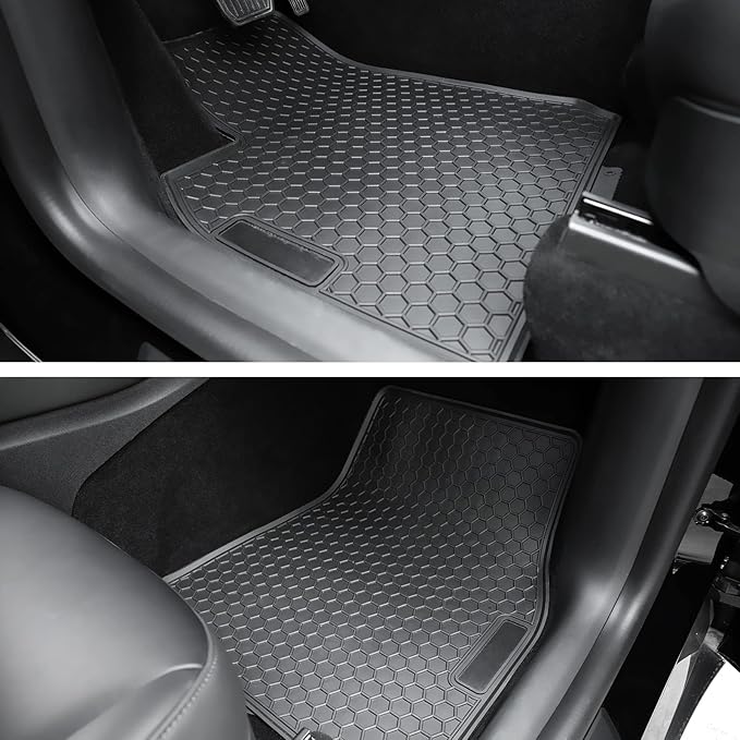 Spurtar for Tesla Model 3 Floor Mats 2017-2025, Car Floor Mats All Weather Automotive with 3D Extended Edge, 3 Pack Honeycomb Design Front & Rear Rubber All-Weather Protector, Black