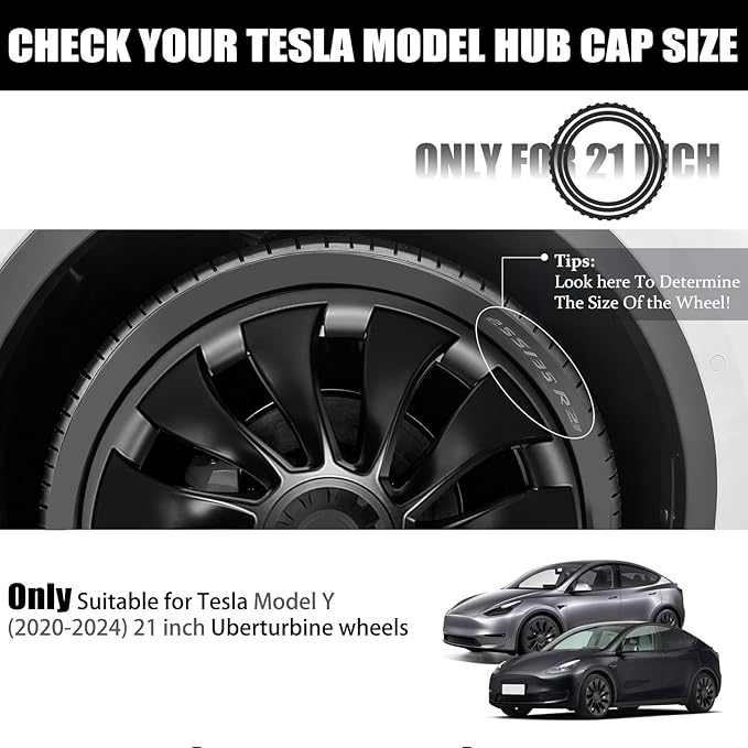Wheel Rim Protect for Tesla Model Y 21" (2020-2024), Easy-Install Hubcaps Wheel Cover, Scratch-Resistant Car Tire Trim Rings, Stylish Design for Induction Wheels, Gunpowder 4Pcs Model Y Accessories