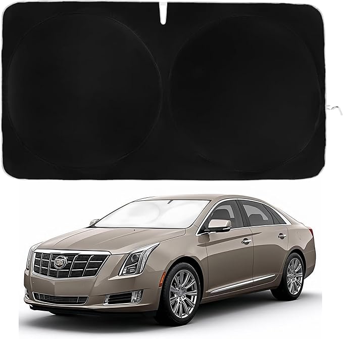 Windshield Sun Shade -Certified 99.87% UVB & 99.02% UVA Car Sun Shade. Award Winning Sunshade for Car Windshield with Patented Technology | Cadillac XTS (2013-2019) | Car Window Shades by Kinder Fluff
