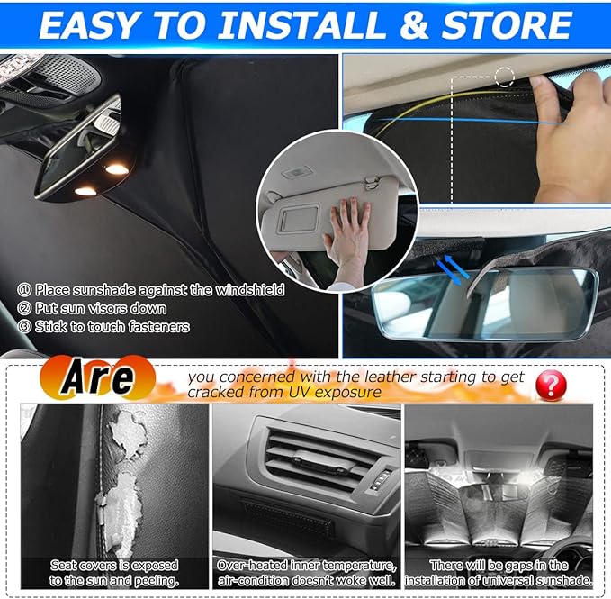 Karltys 3PCS Windshield Sun Shade for 2011-2019 Ford Explorer, Thickened Reflective Front and Side Window Sunshade Custom Fit Explorer, Foldable Sun Visor Protector Blocks Heat UV Rays