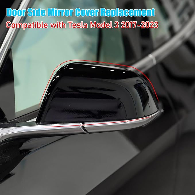 Jaronx Compatible with Tesla Model 3 Side Mirror Cover Replacement 2017 2018 2019 2020 2021 2022 2023 2024 2025, Driver Side Door Wing Rear View Mirror Cover Caps for Model 3 Accessories(Black)