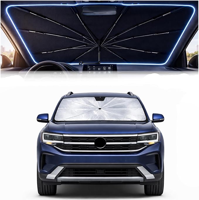 Car Windshield Sun Shade Umbrella - Custom-Fit for Volkswagen Teramont 2017-present Umbrella Sunshade,Easy Install,UV Protection & Heat Reflective,Keep Interior Cooler with Storage Bag