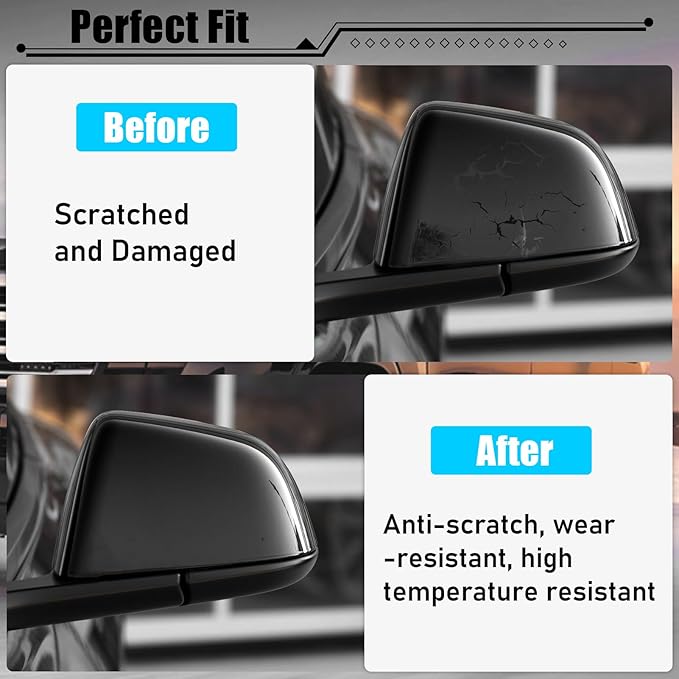 Jaronx Compatible with Tesla Model 3 Side Mirror Cover Replacement 2017 2018 2019 2020 2021 2022 2023 2024 2025, Driver Side Door Wing Rear View Mirror Cover Caps for Model 3 Accessories(Black)