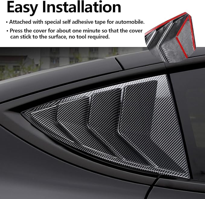 Window Louvers Fits for Tesla Model Y 2021 2022 2023 2024 2025 Accessories Rear Side Window Louvers Windshield Sun Shade Cover Auto Exterior Decoration Trim Accessories(Carbon Fiber)