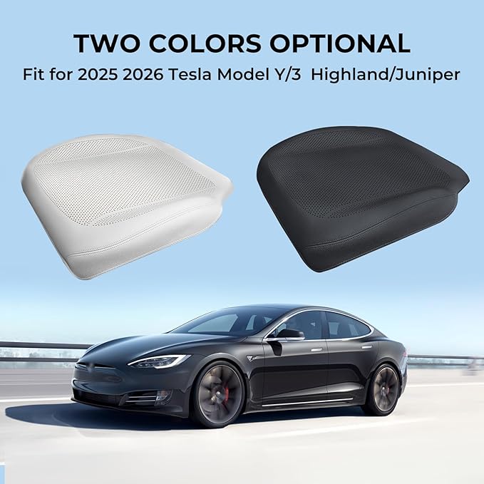 2Pcs Nappa Leather Front Seat Covers for Tesla Model Y/3 Highland/Juniper 2025 2026 Interior Accessories, Breathable All-Season Non-Slip Full Cover Bottom Seat Protectors Cushion, White