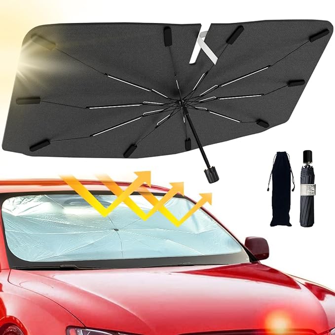 2026 Windshield Sun Shade Umbrella, Foldable Car Umbrella Sunshade with UV Block Car Front Window (Heat Insulation Protection) for Auto Windshield Covers Trucks Cars (Large)