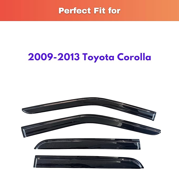 KPY Rain Guards Fit for 2009-2013 Toyota Corolla, Out-Channel Window Visors Vent Wind Deflectors 4PC, Car Accessories for 03-08 Corolla