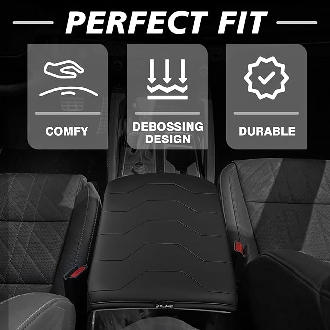 Muslogy Center Console Armrest Cover Fit for Kia Telluride 2022-2025 2026 Accessories, Comfort Armrest Pad Console Lid Cushion Vegan Leather Regular Thick