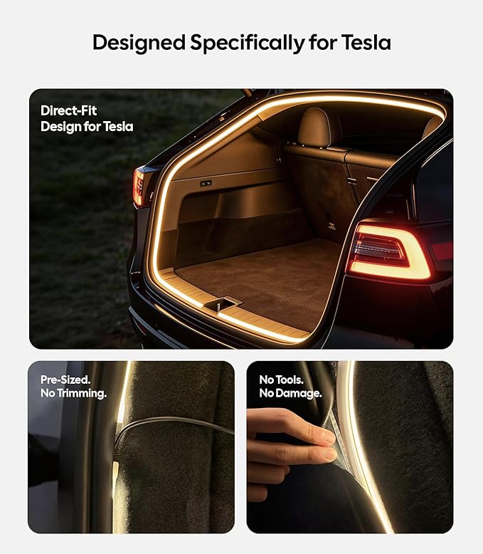 Wigoo Tesla Model 3 Accessories Trunk COB Light Strip[Tool-Free & Damageless Installation, Seamless and Uniform Glow], Waterproof, Fit for 2020-2026 Tesla Model 3/Highland, Warm White Light.
