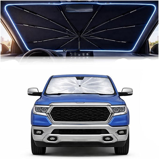 2026 Upgraded Car Windshield Sun Shade Umbrella - Custom-Fit for Ram 1500 2019-2024 Umbrella Sunshade,Easy Install,UV Protection & Heat Reflective,Keep Interior Cooler with Storage Bag