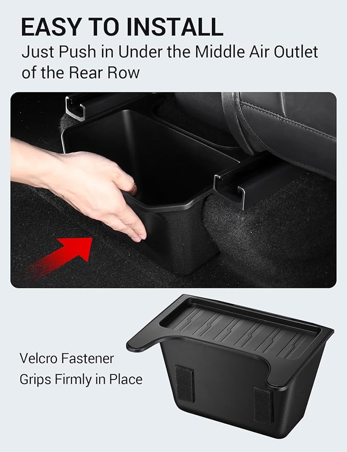 BASENOR 2024-2020 Tesla Model Y Trash Can, Rear Center Console Organizer with Anti-Slip Lid, Dustproof Rear Bin Backseat Storage Box Garbage Can for Model Y Accessories