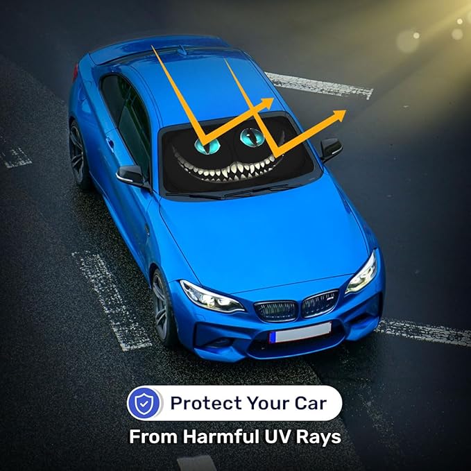 Horror Windshield Sun Shade for Car SUV Truck (55x30 Inches), Front Window Visor for Windows, Protector Blocks UV
