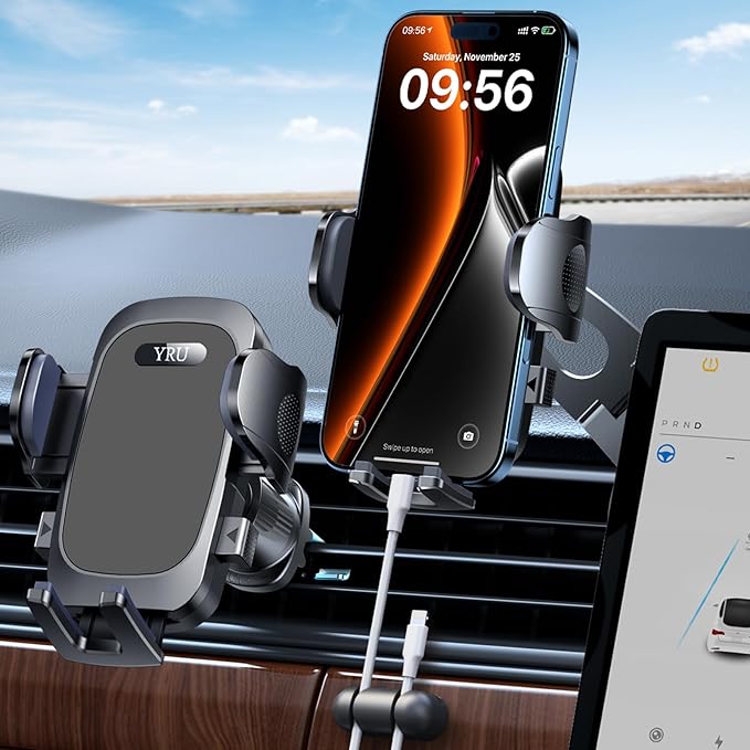 Military-Grade for Tesla Phone Mount 2026【Foldable Heavy-Duty Metal & 360° Rotatable Arm】【90+LBS Safest Strongest & Patent Certs】【Extreme -40°F~203°F Resistant】 for Model 3 Y Cybertruck (Dark Gray)