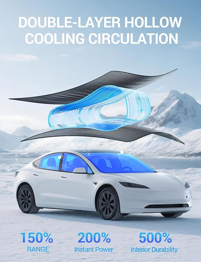 Motrobe 2026 Tesla Model 3 Highland Sunshade Roof [No Sag No Gaps] Glass Roof Sun Shade [Ice-Crystal Coatings] Sun Protection Heat Insulation Sunshade Model 3 Highland Accessories Black