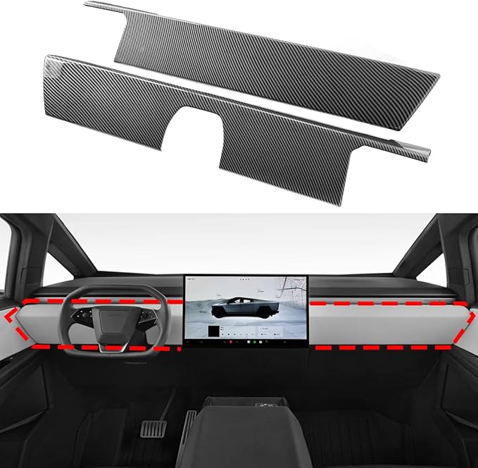 Barong for Tesla Cybertruck Accessoriess Interior Stickers Car Central Control Dashboard Panel Cover Trim Frame Decal Carbon Fiber Pattern 2 Pieces