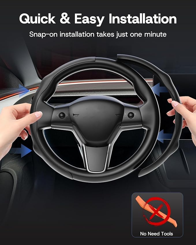 2026 Upgrade Snap-on Rigid Steering Wheel Cover for Tesla Model Y/3, [Nappa Leather & Perforated Breathable] 14.5" to 15" Hard Shell Steering Wheel Cover for Model Y/3 Accessories 2019-2026