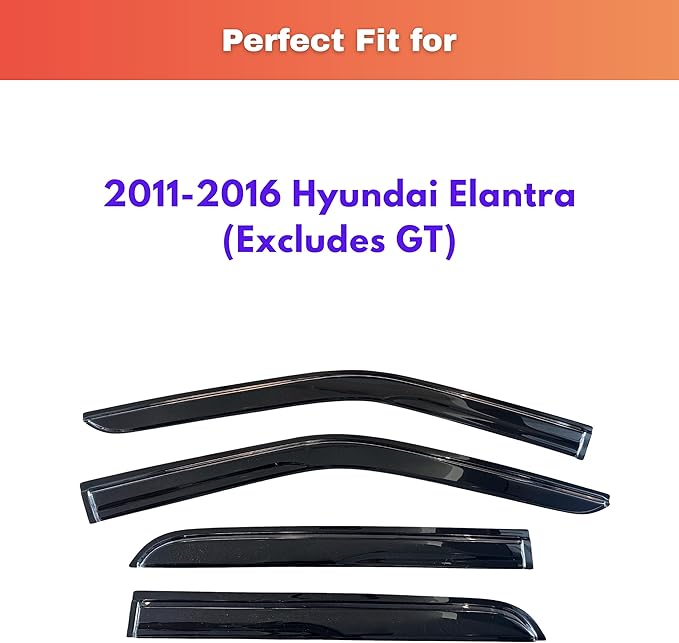 KPY Rain Guards Fit for 2011-2016 Hyundai Elantra Sedan, Out-Channel Window Visors Vent Wind Deflectors 4PC, Car Accessories for 11-16 Elantra Sedan (Excludes GT)