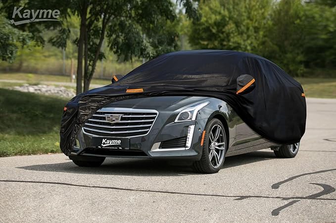 Kayme 7 Layers Car Cover Custom Fit for Cadillac CTS (2003-2014) Waterproof All Weather for Automobiles, Outdoor Full Cover Rain Sun UV Protection.Black