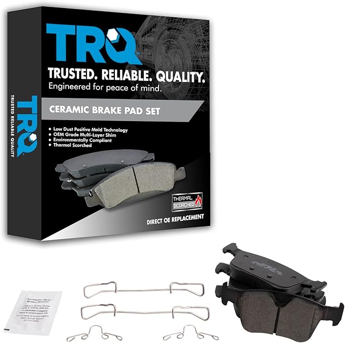 TRQ Rear Ceramic Brake Pad Set Compatible with 19-20 Volvo S60 19-21 V60 18-21 XC60 with 302mm Diameter Rear Rotors Models
