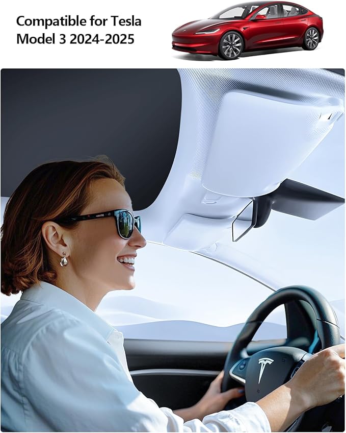 2025 Tesla Model 3 Sunshade Roof 2025 2024 Highland Roof Sunshade No-Gap & Sag-Free Glass Model 3 Accessories Nano Ice-Crystal Coatings Heat Insulation Glass Sun Shade Black