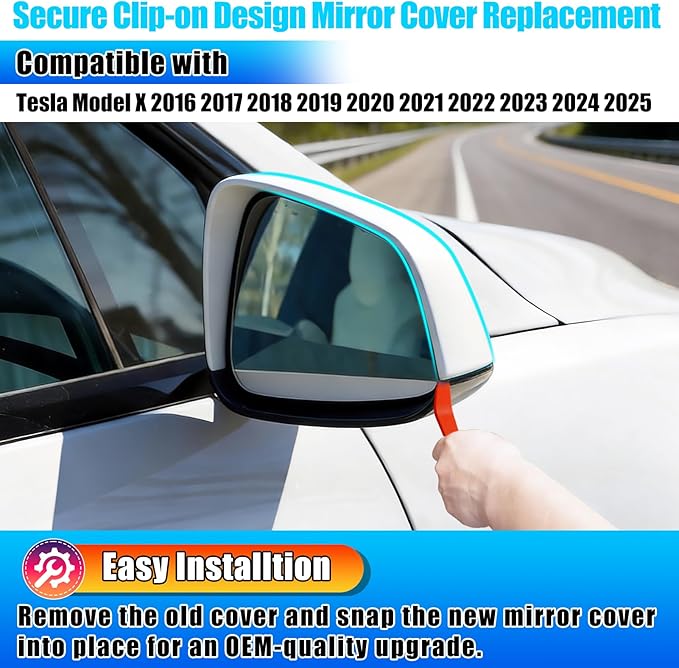 Jaronx Compatible with Tesla Model X Mirror Cover Replacement 2016-2025, Right Passenger Side Clip-on Rear View Mirror Cover Cap for Tesla Model X Accessories 1054431-11-D (White)