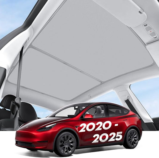 Roof Sunshade for Tesla Model Y 2020-2025,Upgraded Double-Layer Sunroof Shade– Non-Sag,Heat Insulation & UV Protection, Compatible with Old Model Y Interior Gray(16Pcs Clips)