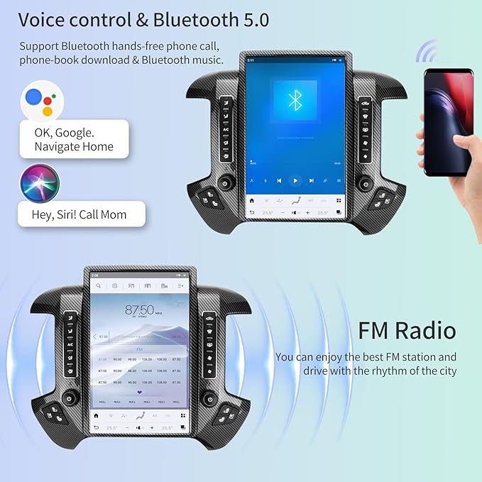 Car Radio for Chevrolet Silverado GMC Sierra 2014-2019 Stereo Replacement Head Unit 14.4 Inch 2K IPS Touch Screen Tesla Style Carplay Android Auto GPS Navigation OEM 4.2 Inch（Carbon Fiber）