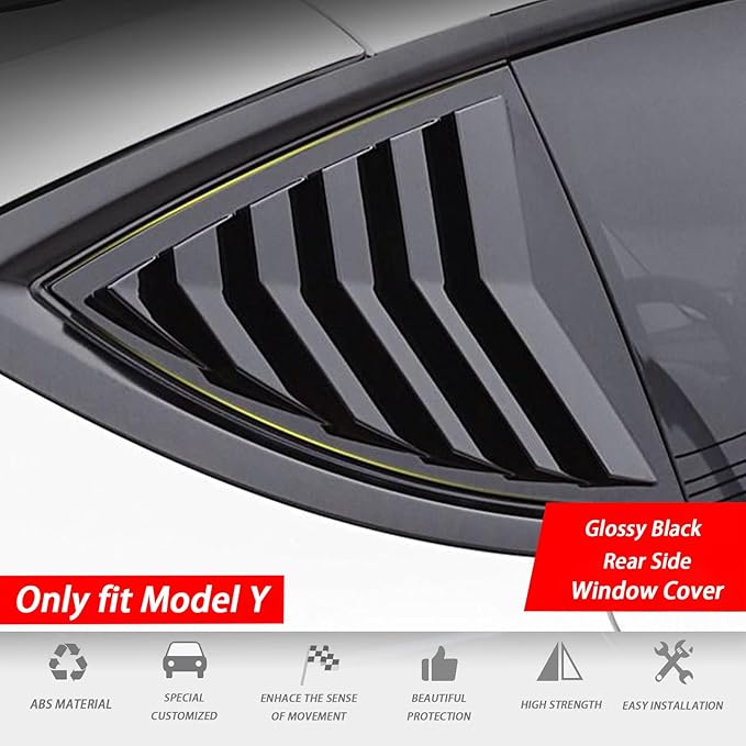 for Model Y Side Window Louver Cover Sport Style for Tesla Model Y 2021 2022 2023 2024 2025 Juniper Accessories 2Pcs(Glossy Black)